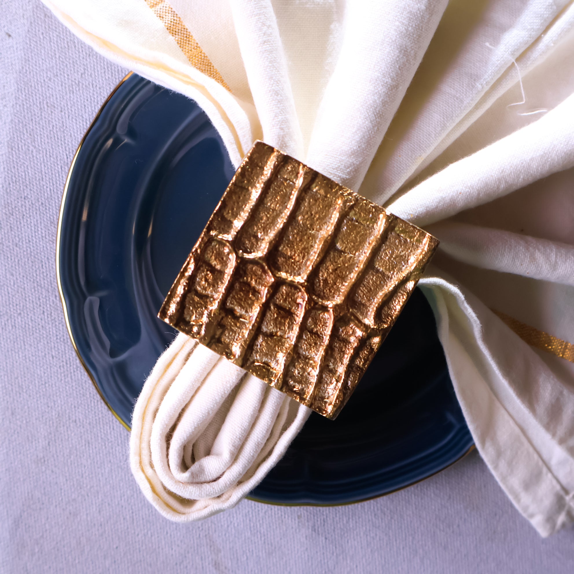 Square-Patterned Leather Napkin Ring